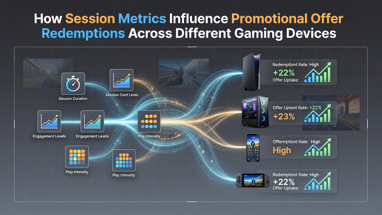 Analyse von Sitzungsmetriken und Einlösungsraten auf Desktop- sowie mobilen Gaming-Geräten